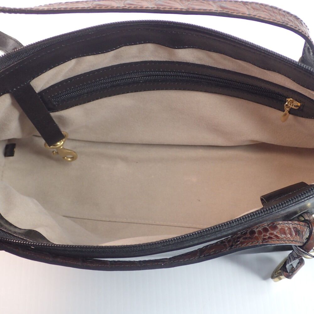 Vtg Brahmin Handbag Purse MELANIE Satchel Shoulder Bag Tuscan Black Brown Croc - Picture 15 of 16